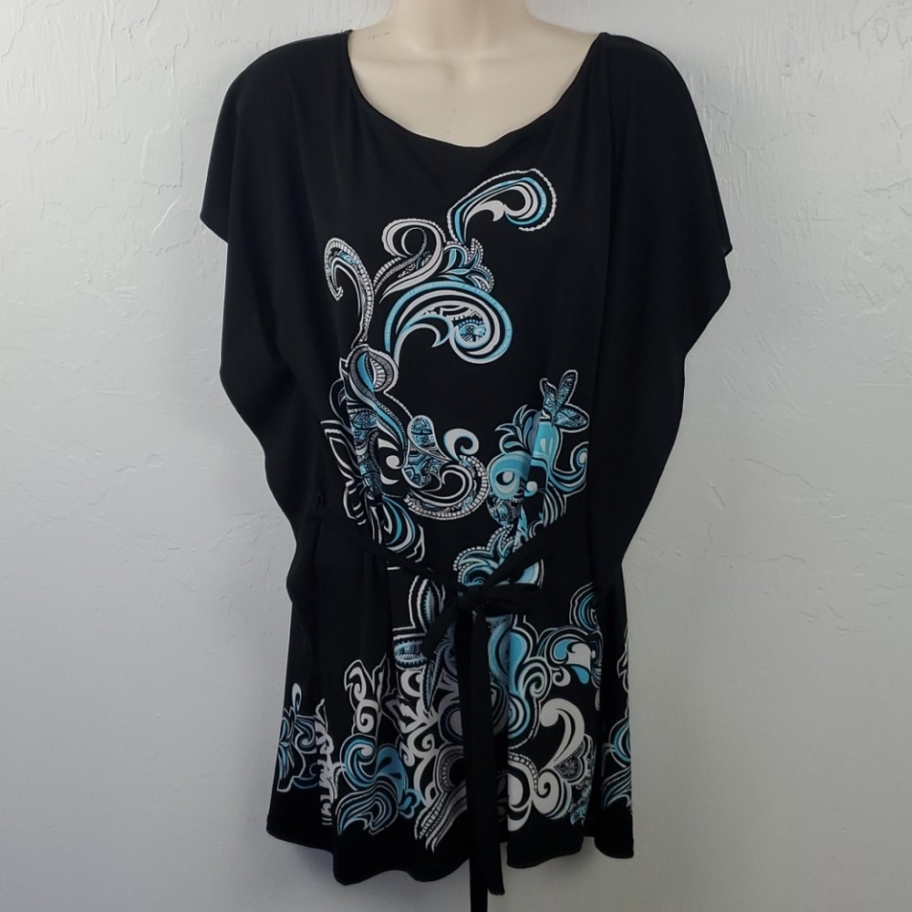 Wrapper black top blouse floral short sleeve